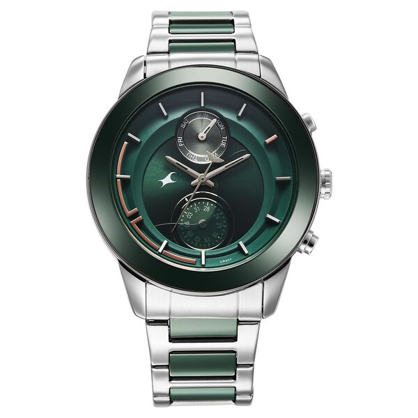 Fastrack Oceanyx - Ceramic Quartz Multifunction Green Dial Two Toned Strap Watch For Guys - image number 0