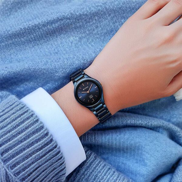 Titan Edge Ceramic Quartz in Atlantic Blue Dial Watch for Women - image number 3