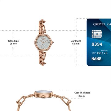 Poze Poze Quartz Analog White Dial Rose Gold Metal Strap Watch For Women