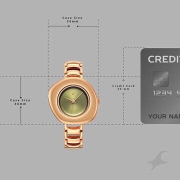 Fastrack Analog Green Dial Women's Watch with Rose Gold Metal Bracelet