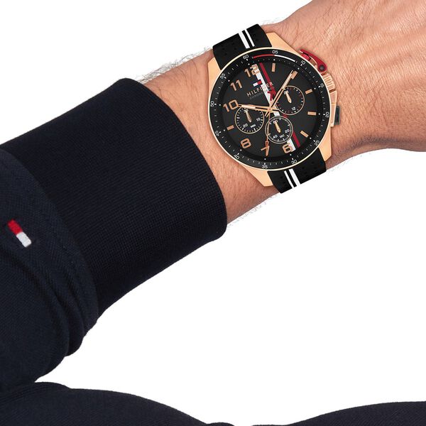 Tommy Hilfiger Quartz Chronograph Black Dial Black Silicone Strap Watch For Men - image number 3