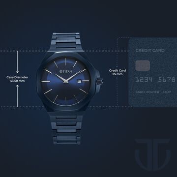 Titan Classic Slim Quartz Analog with Date Blue Dial Stainless Steel Strap Watch for Men
