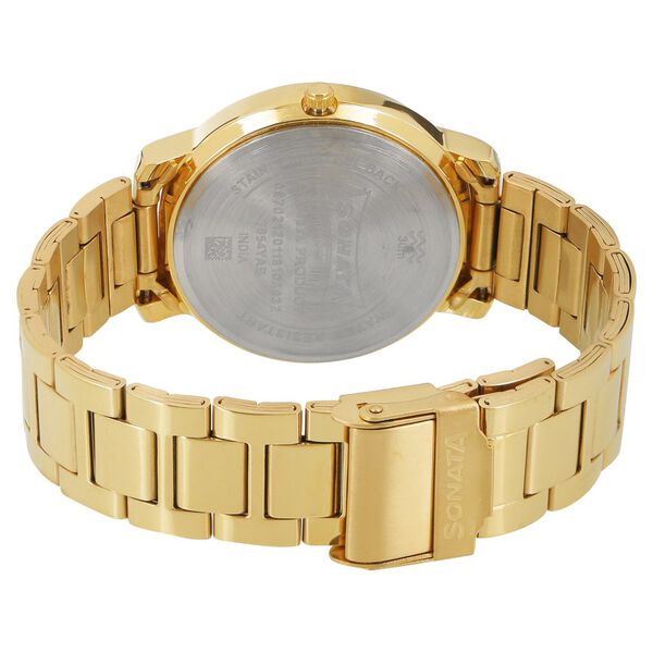 Sonata Quartz Analog with Day and Date Champagne Dial Stainless Steel Strap Watch for Men - image number 3