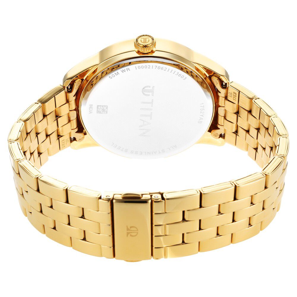 Buy Online Titan Regalia Opulent Champagne Dial Analog with Day and Date Stainless Steel Strap watch for Men nr1752ym03 Titan