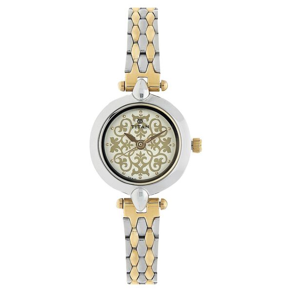 Titan Quartz Analog Champagne Dial Stainless Steel Strap Watch for Women - image number 0