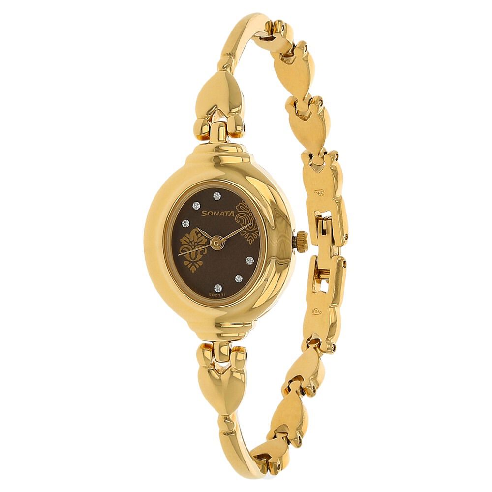 Buy Online Sonata Quartz Analog Brown Dial Metal Strap Watch for Women ns8092ym02 Titan