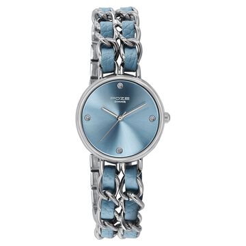 Poze Poze Quartz Analog Blue Dial Two Toned Metal & Leather Strap Watch For Women
