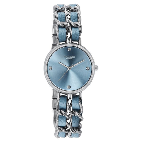 Poze Poze Quartz Analog Blue Dial Two Toned Metal & Leather Strap Watch For Women - image number 2