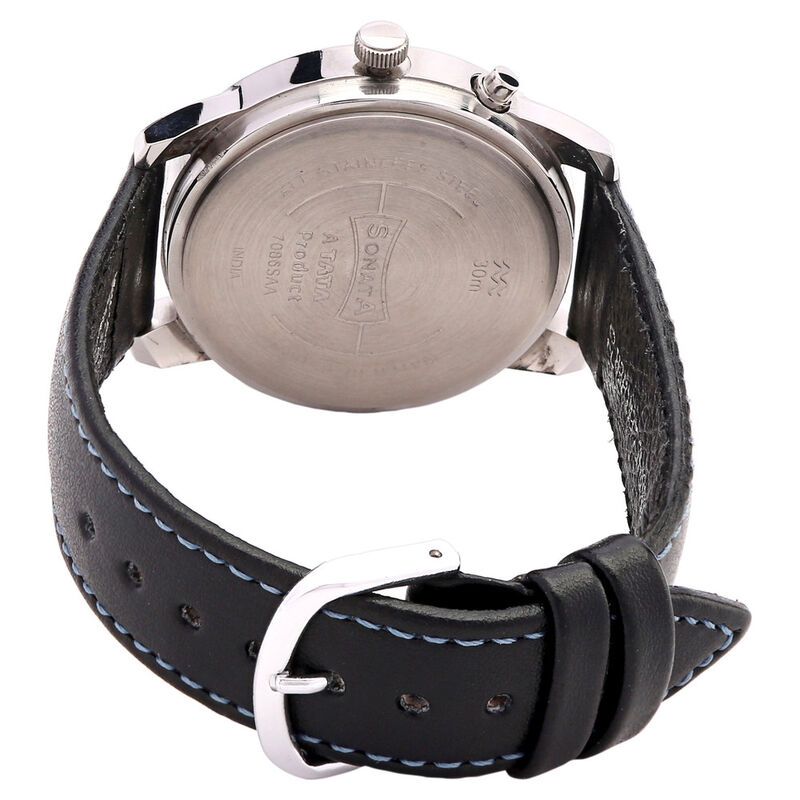 Sonata Quartz Analog Silver Dial Leather Strap Watch for Men - image number 2