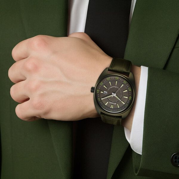 Titan Tonneau Analog with Date and Green Dial Green Leather Strap Watch for Men - image number 7