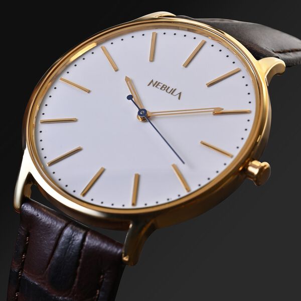Titan Nebula Lustre 18k Gold Analog Leather Strap Watch for Men - image number 4