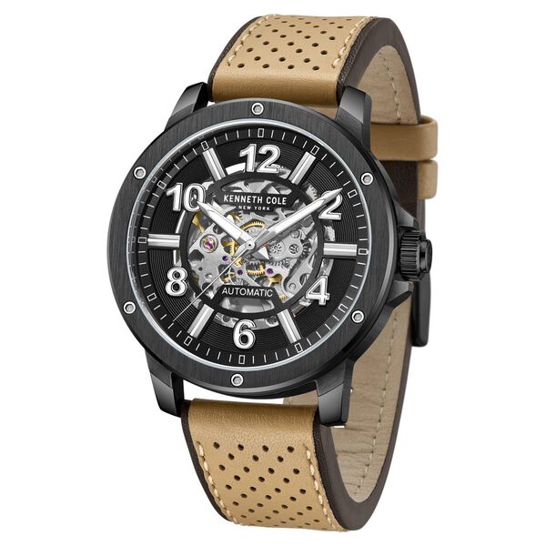 Kenneth Cole Automatic Black Dial Brown Leather Strap Watch For Men - image number 1