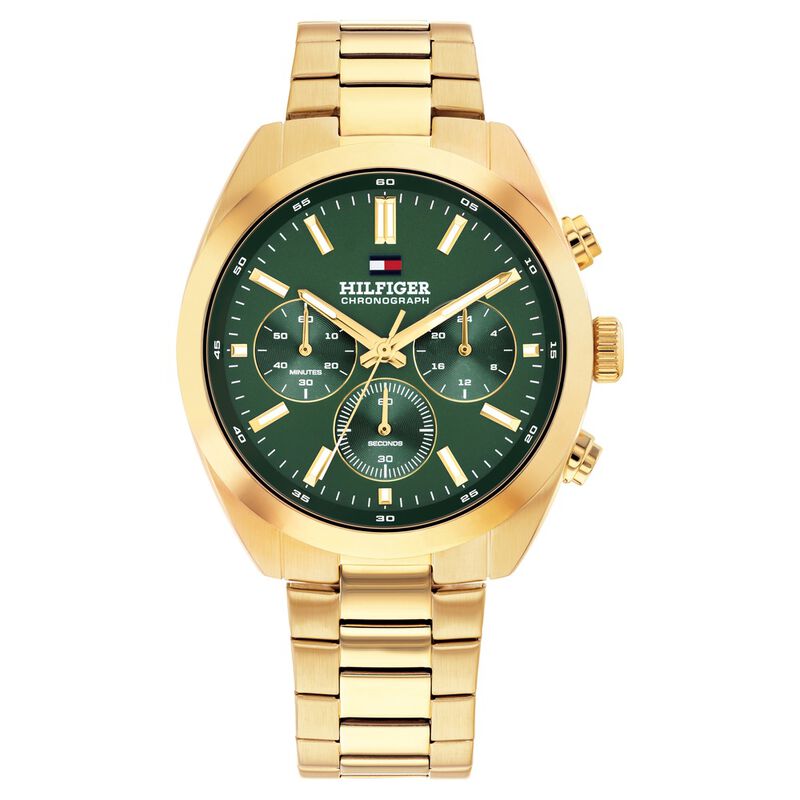 Tommy Hilfiger Quartz Chronograph Green Dial Golden Stainless Steel Strap Watch For Men