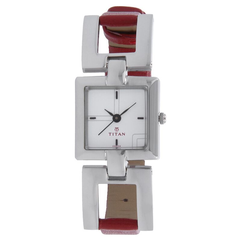 Titan Quartz Analog White Dial Leather Strap Watch for Women