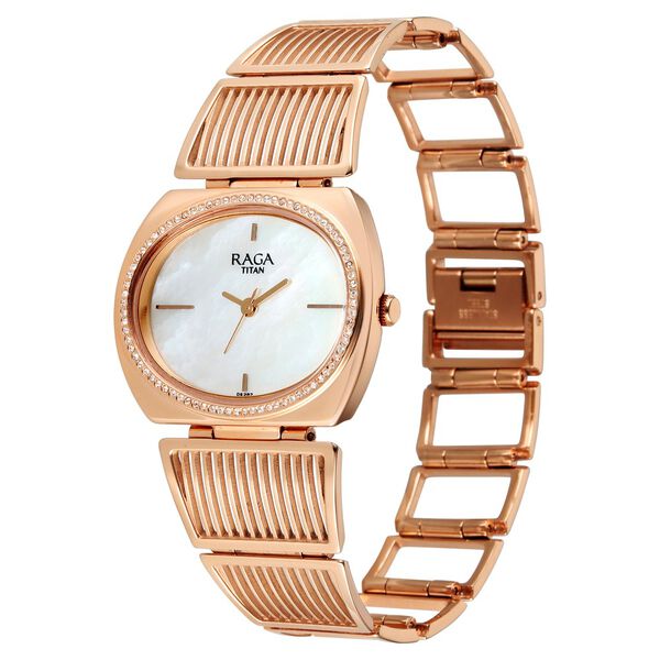 Titan Raga Ethereal Quartz Analog Mother of Pearl Dial Rose Gold Metal Strap Watch For Women - image number 4