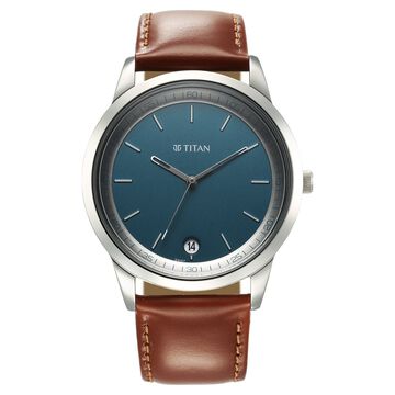 Titan Wrist Wit Quartz Analog with Date Blue Dial Leather Strap Watch for Men