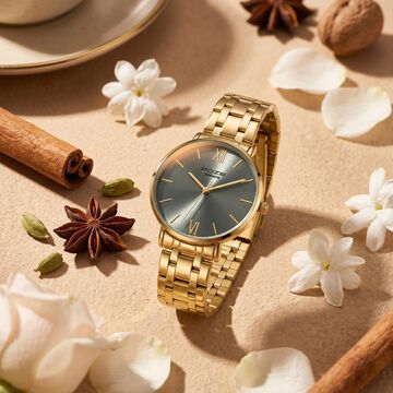 Poze By Sonata Quartz Analog green&nbsp;Dial Golden Stainless Steel Strap Watch For Women