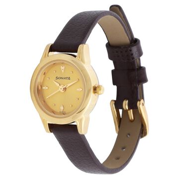 Sonata Quartz Analog Champagne Dial Leather Strap Watch for Women