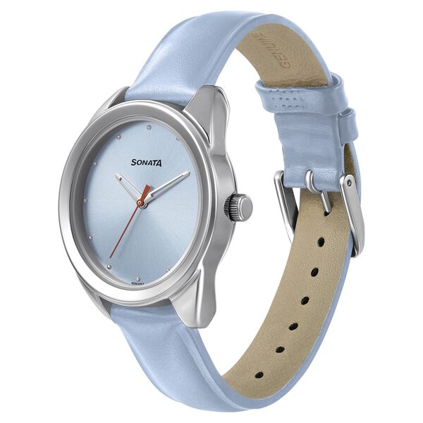 Sonata Women of Steel Blue Dial Leather Strap Watch for Women - image number 1