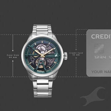 Fastrack Automatics Green Dial Silver Metal Strap Automatic Watch ForGuys