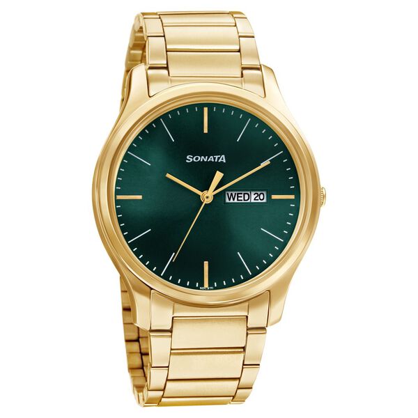 Sonata Quartz Analog with Day and Date Green Dial Stainless Steel Strap Watch for Men - image number 0