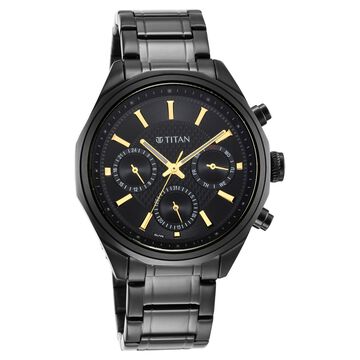 Titan Regalia Opulent Multifunction Black Dial Black Stainless Steel Strap Watch For Men
