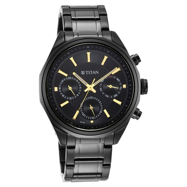 Titan Regalia Opulent Multifunction Black Dial Black Stainless Steel Strap Watch For Men - image number 1