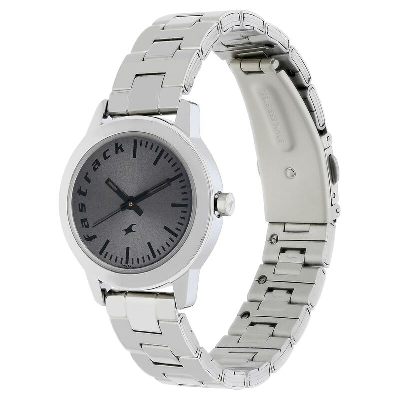Fastrack Fundamentals Quartz Analog Grey Dial Stainless Steel Strap Watch for Girls - image number 2