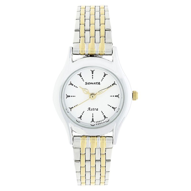 Sonata Quartz Analog White Dial Stainless Steel Strap Watch for Women