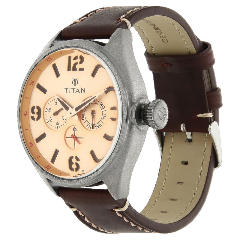Titan Analog with Date Rose Gold Dial Leather Strap watch for Men - image number 1