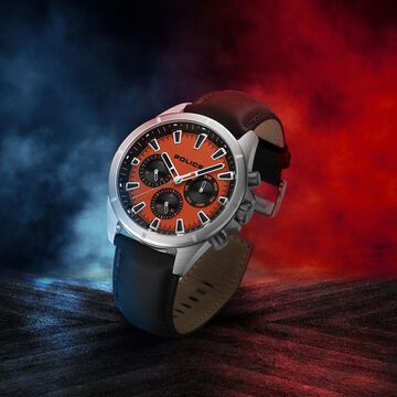 Police Orange Dial Quartz Multifunction Watch for Men