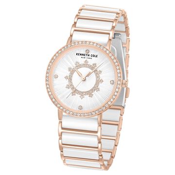 Kenneth Cole Quartz Analog White Dial White Stainless Steel & Ceramic Strap Watch For Women
