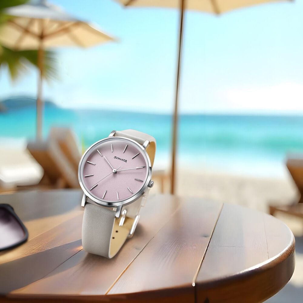 Sonata Pastel Play Quartz Analog Pink Dial Leather Strap Watch For Women-image-16