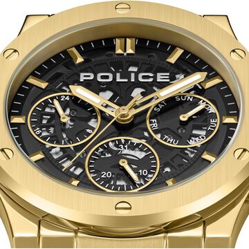 Police Quartz Multifunction Black Dial Golden Colour Stainless Steel Strap Watch For Men