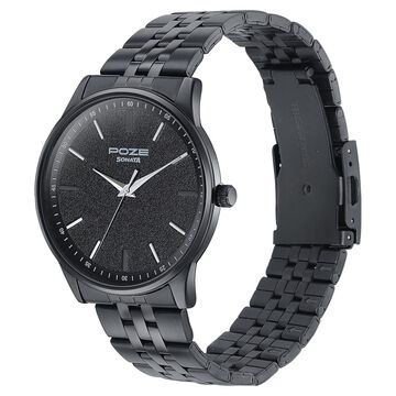 Sonata Poze Quartz Analog Black Round Dial Black Stainless Steel Strap Watch For Men