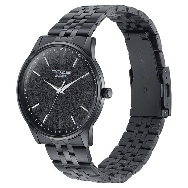 Sonata Poze Quartz Analog Black Round Dial Black Stainless Steel Strap Watch For Men - image number 3