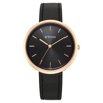 Titan Neo Quartz Analog Black Dial Black Leather Strap Watch For Women
