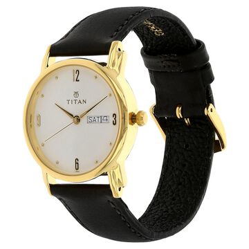 Titan White Dial Analog with Day and Date Leather Strap watch for Men