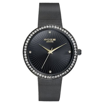 Sonata Poze Quartz Analog Black Dial Mesh Strap Watch for Women