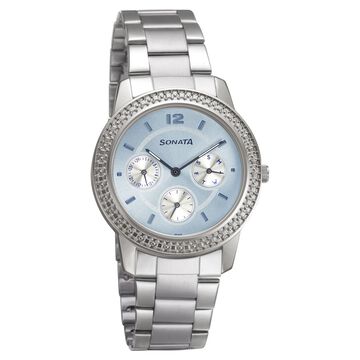 Sonata Multifunctions Blue Dial Women Watch With Metal Strap