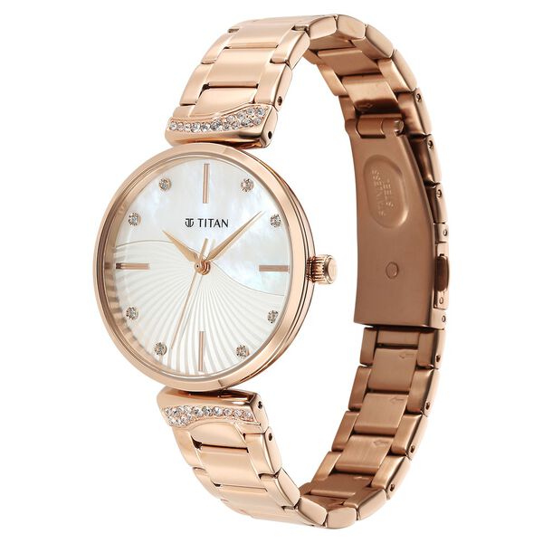 Titan Purple Style Up Quartz Analog Mother Of Pearl Dial Stainless Steel Strap Watch for Women - image number 2