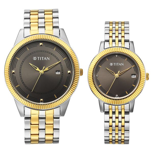Titan Bandhan Eternal Pair Analog with Date and Gun Dial Dual Tone Stainless Steel Strap Watch for Couples - image number 0