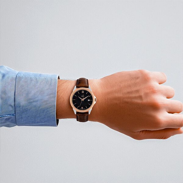 Xylys Swiss Analog Leather Strap Black Dial Watch for Men - image number 6