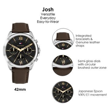 Tommy Hilfiger Quartz Multifunction Black Dial Brown Leather Strap Watch For Men