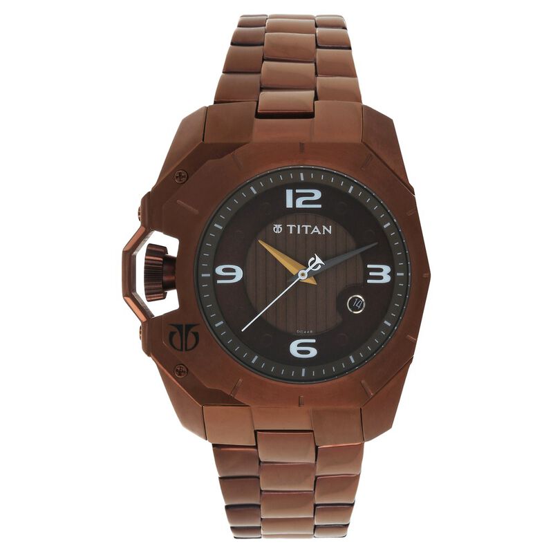 Titan Quartz Analog with Date Brown Dial Stainless Steel Strap Watch for Men - image number 0