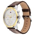 Tommy Hilfiger Multifunction Silver Round Dial Brown Leather Strap Watch For Men - image number 1