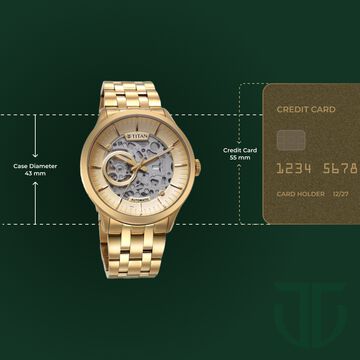 Titan Metal Mechanicals Golden Dial Golden Stainless Steel Strap Watch for Men