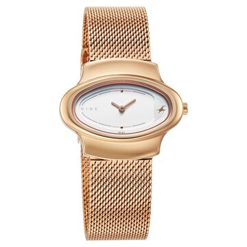 Fastrack Pulse Quartz Analog White Dial Rose Gold Stainless Steel Strap Watch For Girls