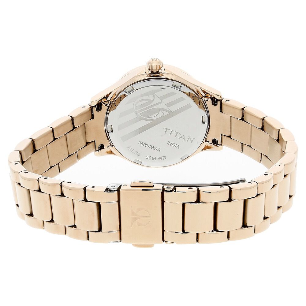 Buy Online Titan Quartz Analog Rose Gold Dial Stainless Steel Strap Watch for Women ns95024wm01 Titan
