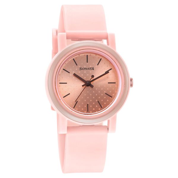 Buy Online Sonata Dot to Dot Pink Dial Plastic Strap Watch for